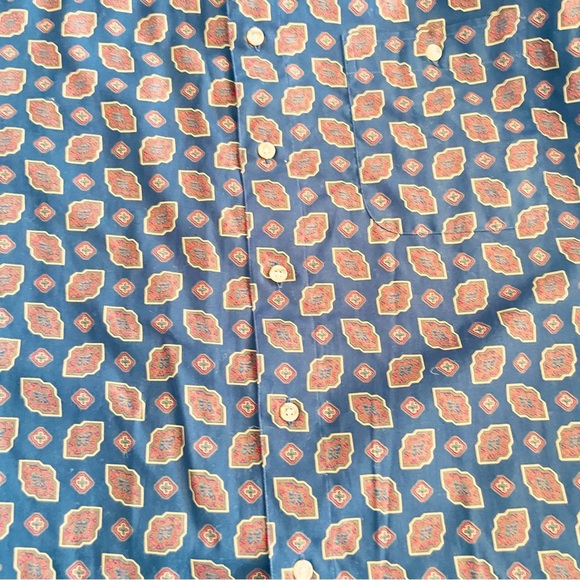 Paul Fredrick XL Button Down Shirt 100% Cotton Navy Blue Geometric Print - Picture 9 of 12
